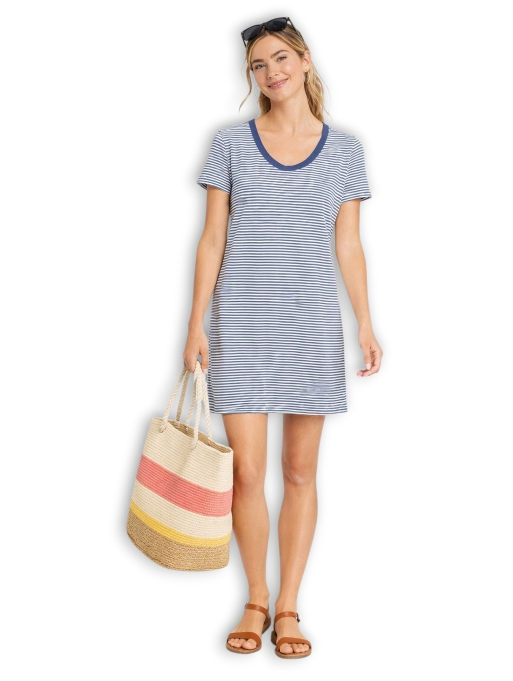 Women's Blue Striped Short-Sleeve T-Shirt Dress from Universal Thread
